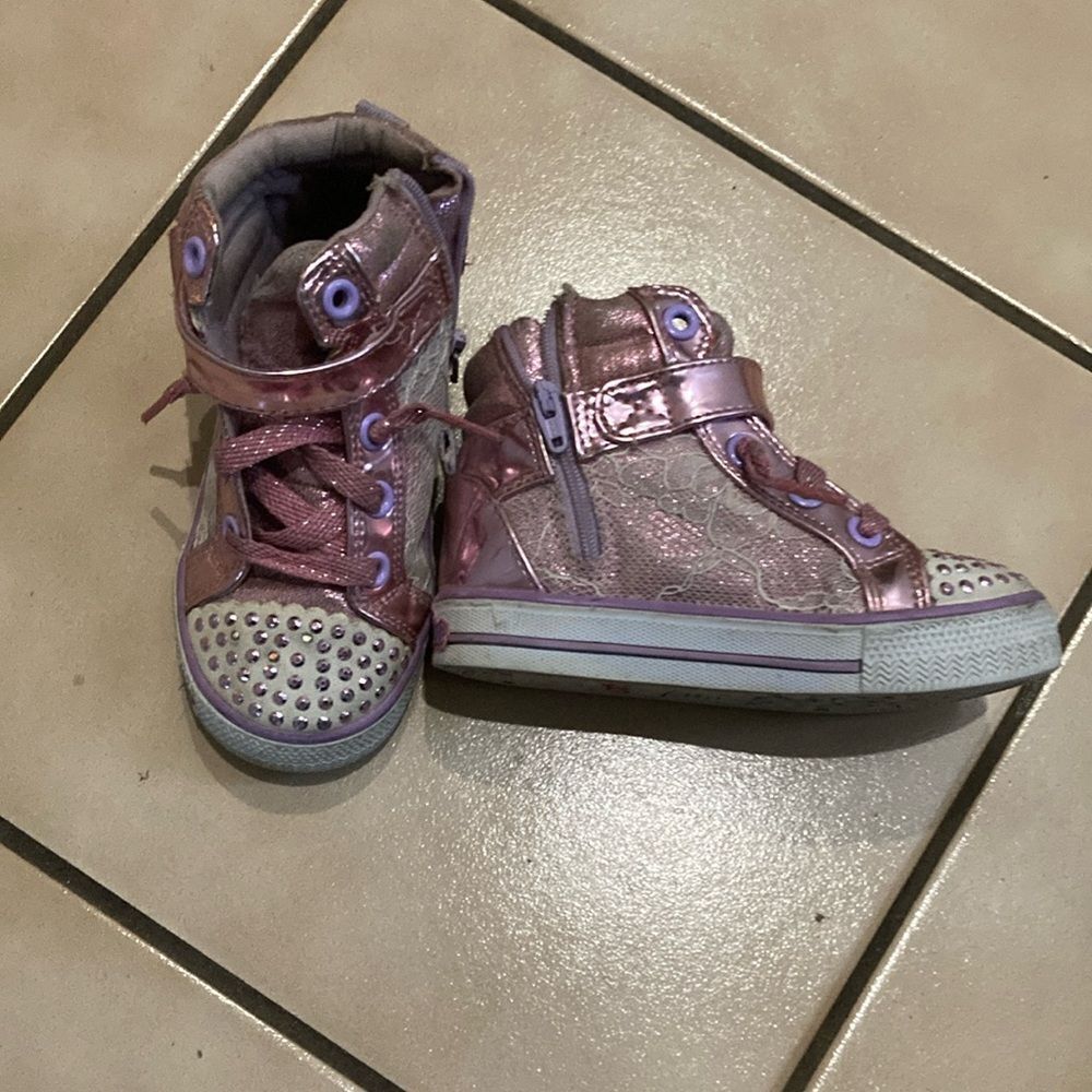Skechers Twinkle Toes Kids Pink High-Top Sneakers Sz 8